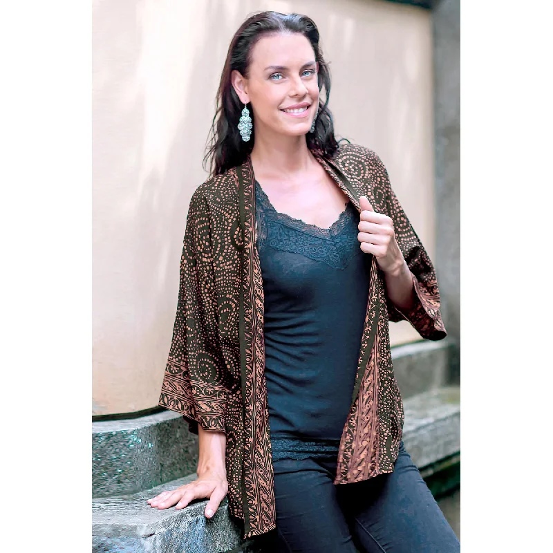 Javanese Brown Batik Jacket Tailored Jacket Straight Jacket A-Line Jacket