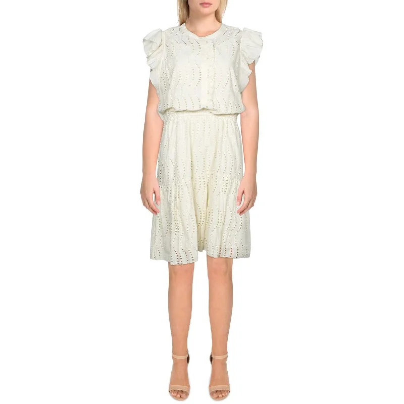 Joie Womens Krystina Eyelet Ruffle Mini Dress Trendy Off-Shoulder Dress Mini