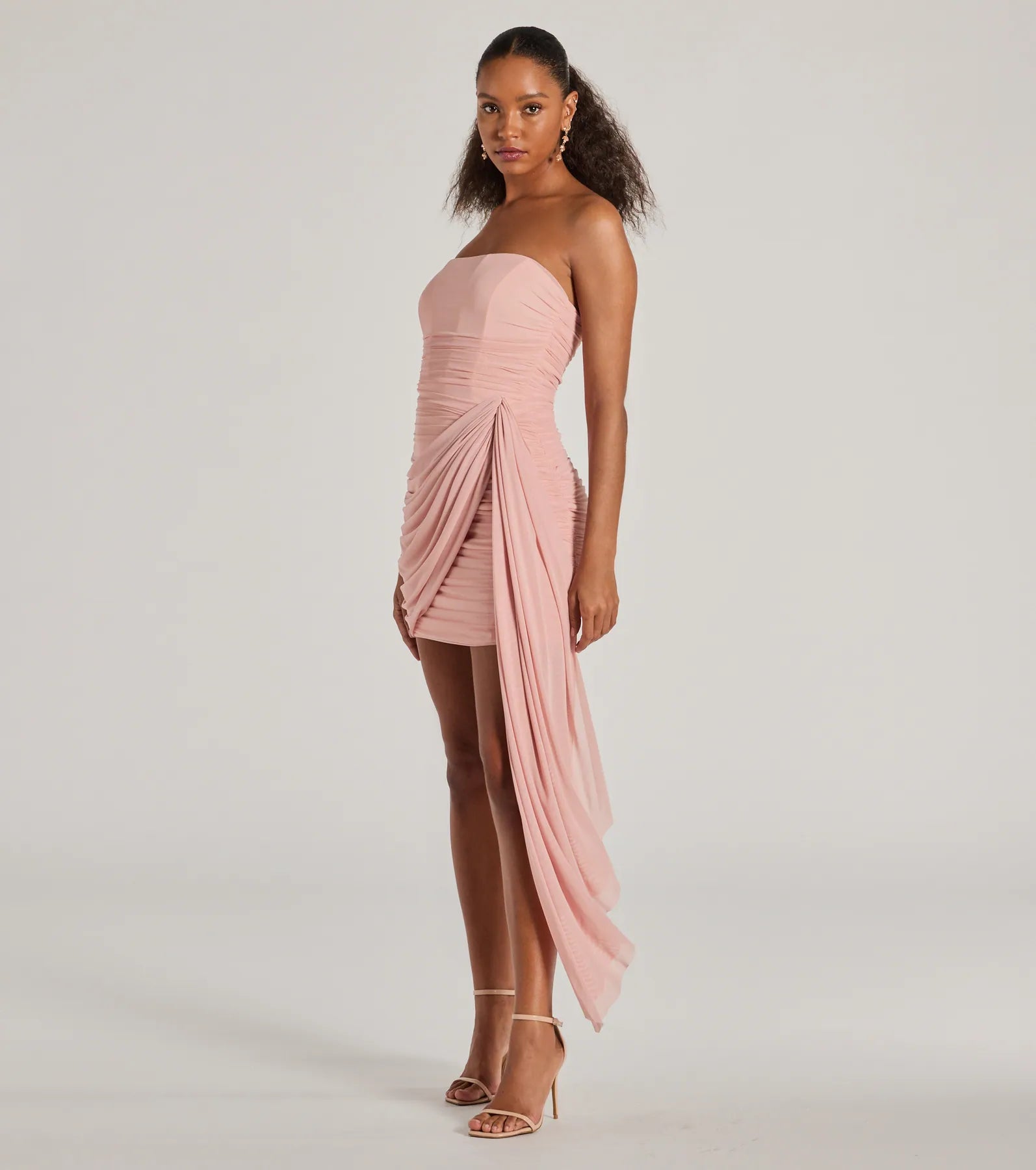 Kaiya Strapless Bodycon Ruched Mesh Mini Dress Cozy A-Line Mini Dress