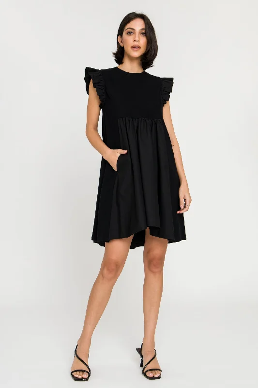 English Factory - Mixed Media Ruffle Sleeve Mini Dress Trendy Off-Shoulder Dress Mini English Factory - Mixed Media Ruffle Sleeve Mini Dress Trendy Off-Shoulder Dress Mini