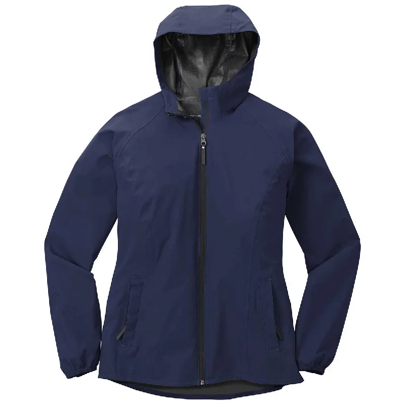 Port Authority Women's True Navy Essential Rain Jacket Zip Front Button Front Snap Front Port Authority Women's True Navy Essential Rain Jacket Zip Front Button Front Snap Front