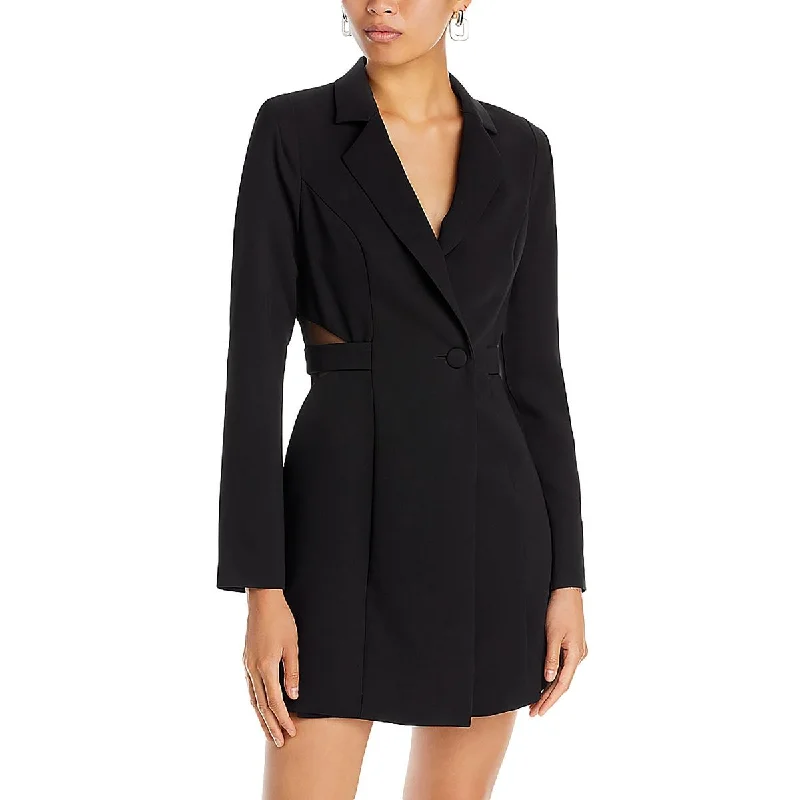 Liv Foster Womens Twill Mesh Inset Mini Dress Classic Striped Mini Dress
