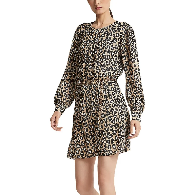 MICHAEL Michael Kors Womens Cheetah Long Sleeve Belted Mini Dress Casual V-Neck Mini Dress MICHAEL Michael Kors Womens Cheetah Long Sleeve Belted Mini Dress Casual V-Neck Mini Dress