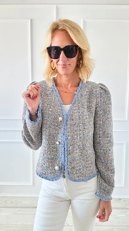 Parisian Elegance Buttoned Jacket Knit Fabric Woven Fabric Fleece Fabric