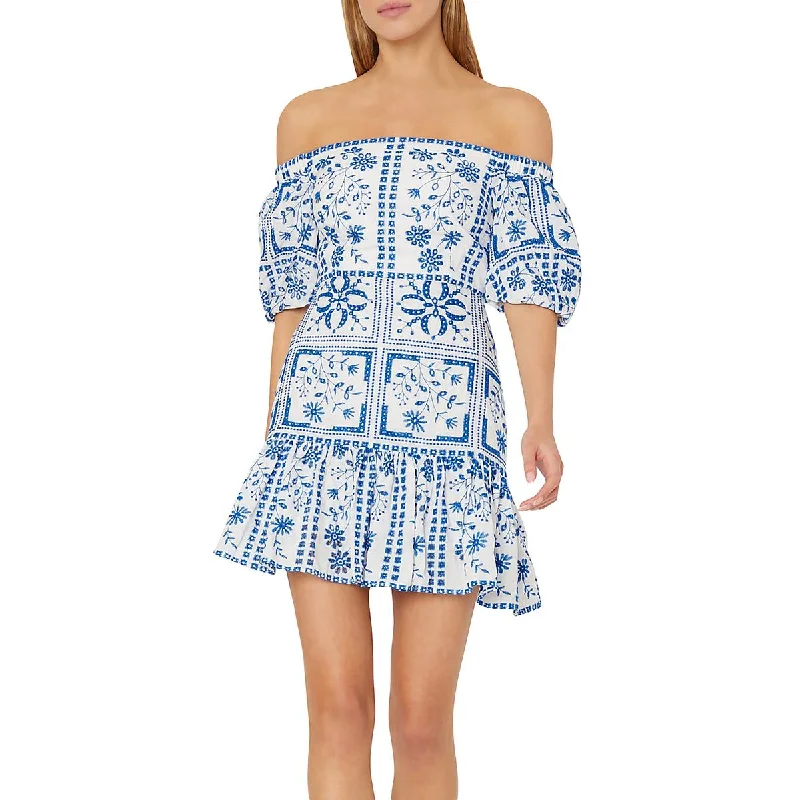 Milly Womens Otilia Puff Sleeve Short Mini Dress Elegant Vintage Mini Dress