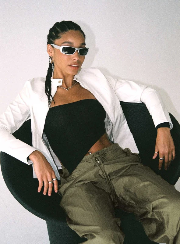 Motel Olivia Faux Leather Jacket White Wool Jacket Cashmere Jacket Tweed Jacket