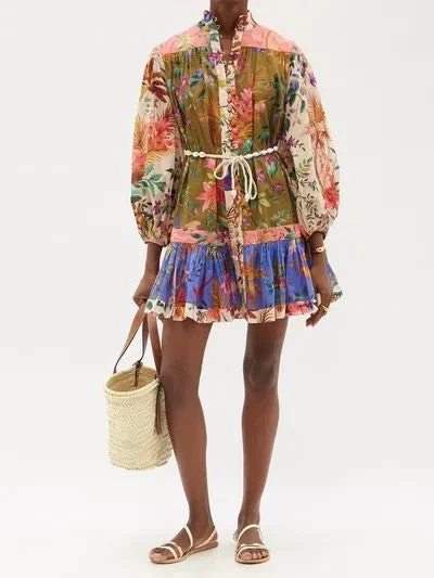 ZIMMERMANN "Tropicana" Mini Dress Chic Pleated Mini Dress