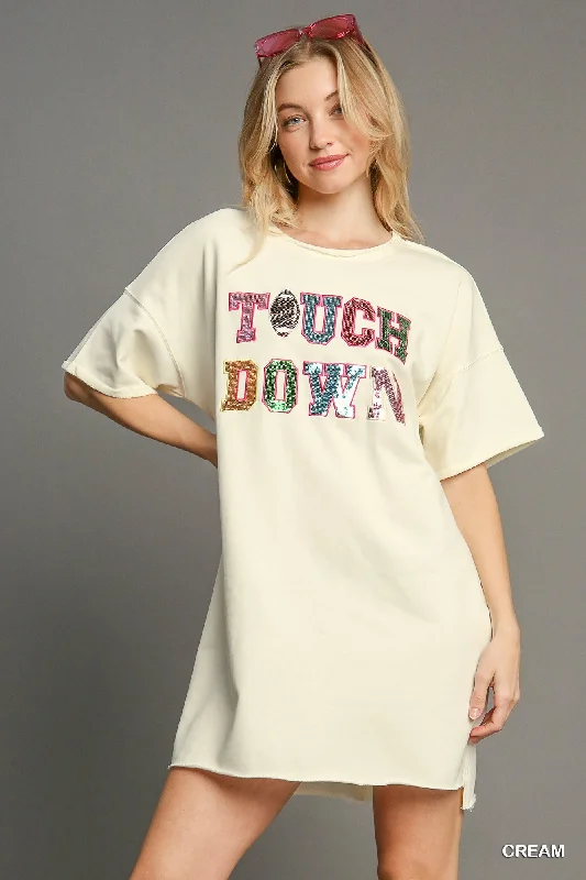 Touchdown no-lining sequins patch french terry mini dress Trendy Wraparound Mini Dress