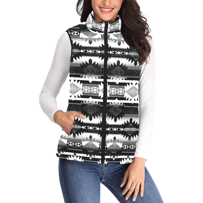 Okotoks Black and White Women's Padded Vest Jacket Welt Pockets Slit Pockets Flap Pockets Okotoks Black and White Women's Padded Vest Jacket Welt Pockets Slit Pockets Flap Pockets