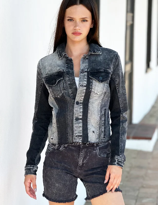 Pieced Dyed Denim Trucker Jacket Wool Fabric Cashmere Fabric Tweed Fabric