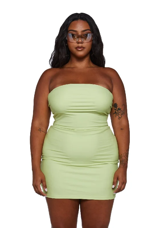 Plus Lime Future Starts Slow Tube Mini Dress Trendy Button-Detail Mini Dress