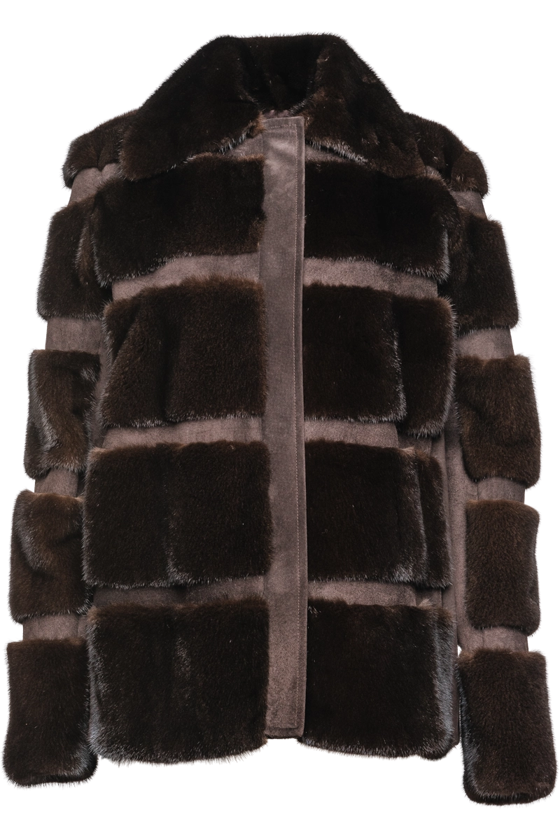 Horizontal Mahogany Mink Lodge Fur Jacket - Suede Inserts Zippered Jacket Buttoned Jacket Snapped Jacket Horizontal Mahogany Mink Lodge Fur Jacket - Suede Inserts Zippered Jacket Buttoned Jacket Snapped Jacket