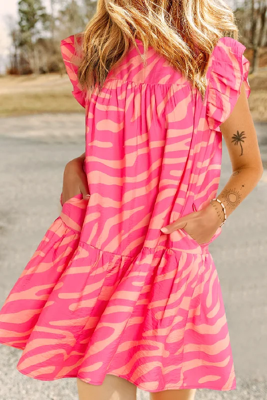 Ruffled Printed Cap Sleeve Mini Dress Elegant Sequin Mini Dress