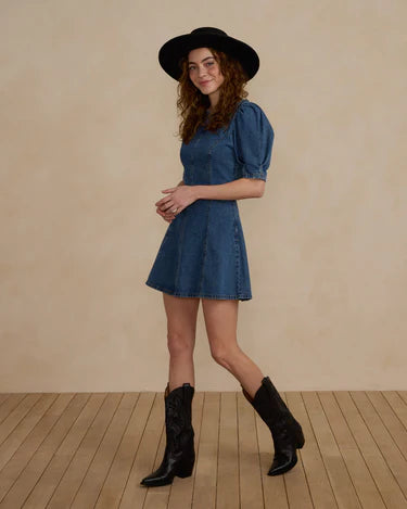 Rylee Cru Levi Mini Dress, Indigo Comfortable Zip-Up Mini Dress