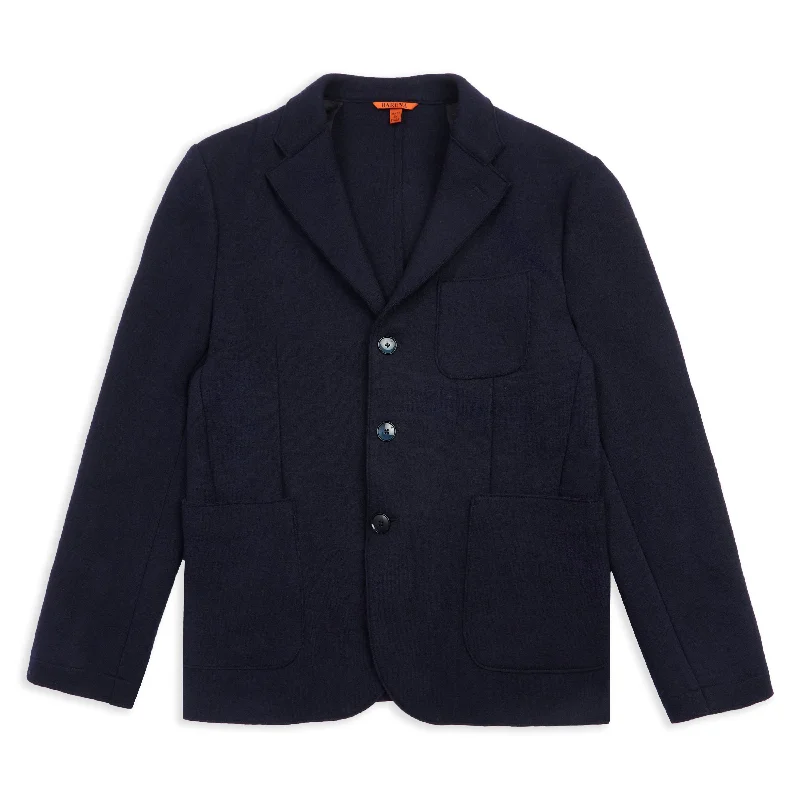 Slanega Lanoso Jacket - Navy Denim Fabric Leather Fabric Suede Fabric