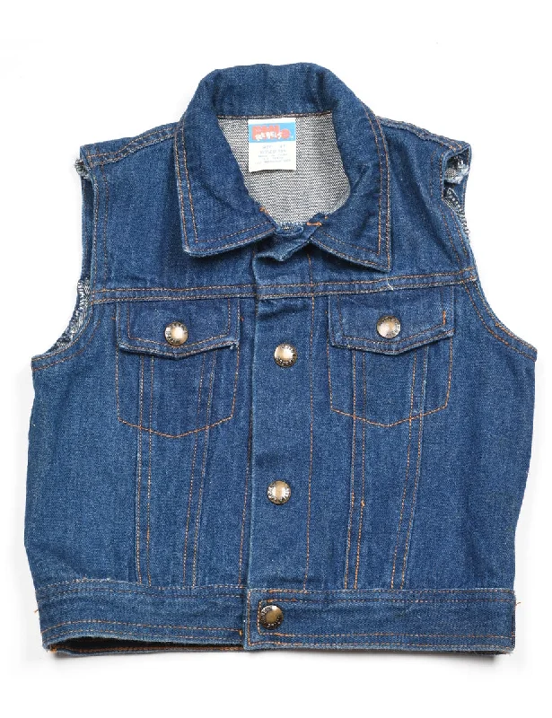 Sleeveless Medium Wash Denim Jacket - 4 YEARS Tiered Jacket Buttoned Jacket Zippered Jacket Sleeveless Medium Wash Denim Jacket - 4 YEARS Tiered Jacket Buttoned Jacket Zippered Jacket