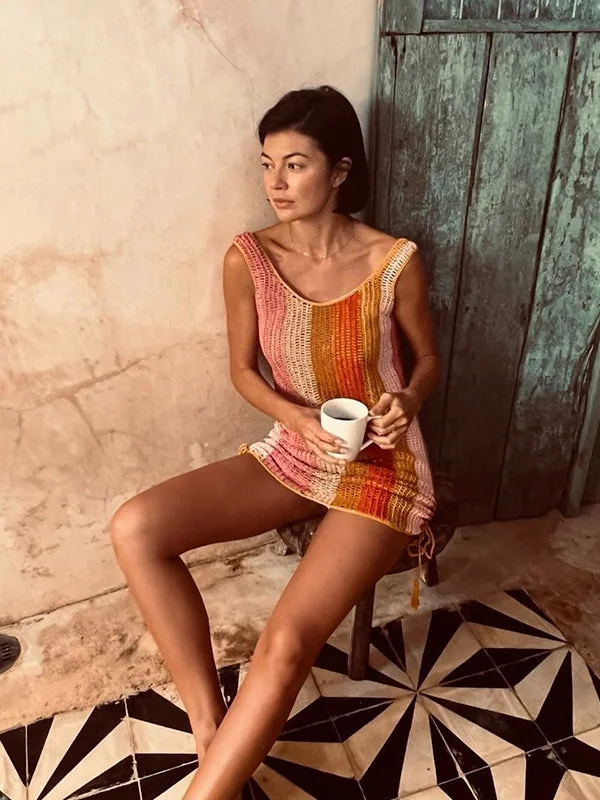 Sunset Cinched Mini Dress Comfortable Fit-and-Flare Mini Dress
