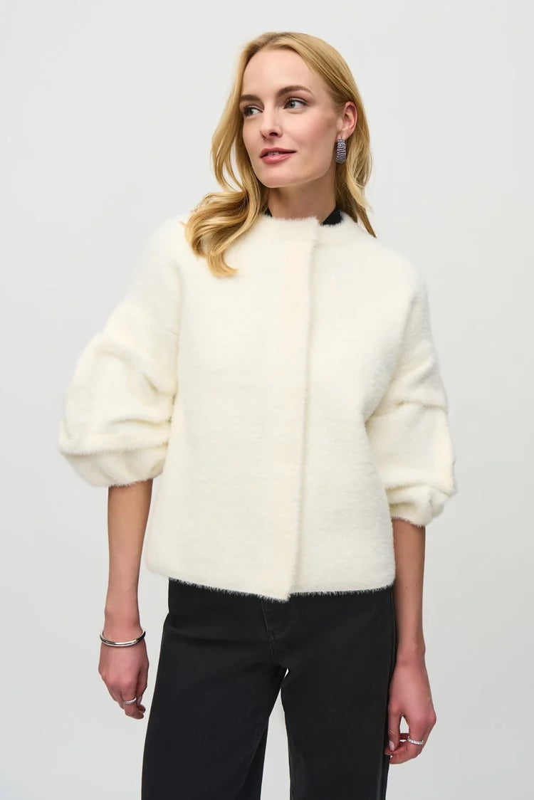 Sweater Knit Puff Sleeve Jacket - Vanilla Stand-Up Collar Roll-Neck Collar Turtle Neck Sweater Knit Puff Sleeve Jacket - Vanilla Stand-Up Collar Roll-Neck Collar Turtle Neck