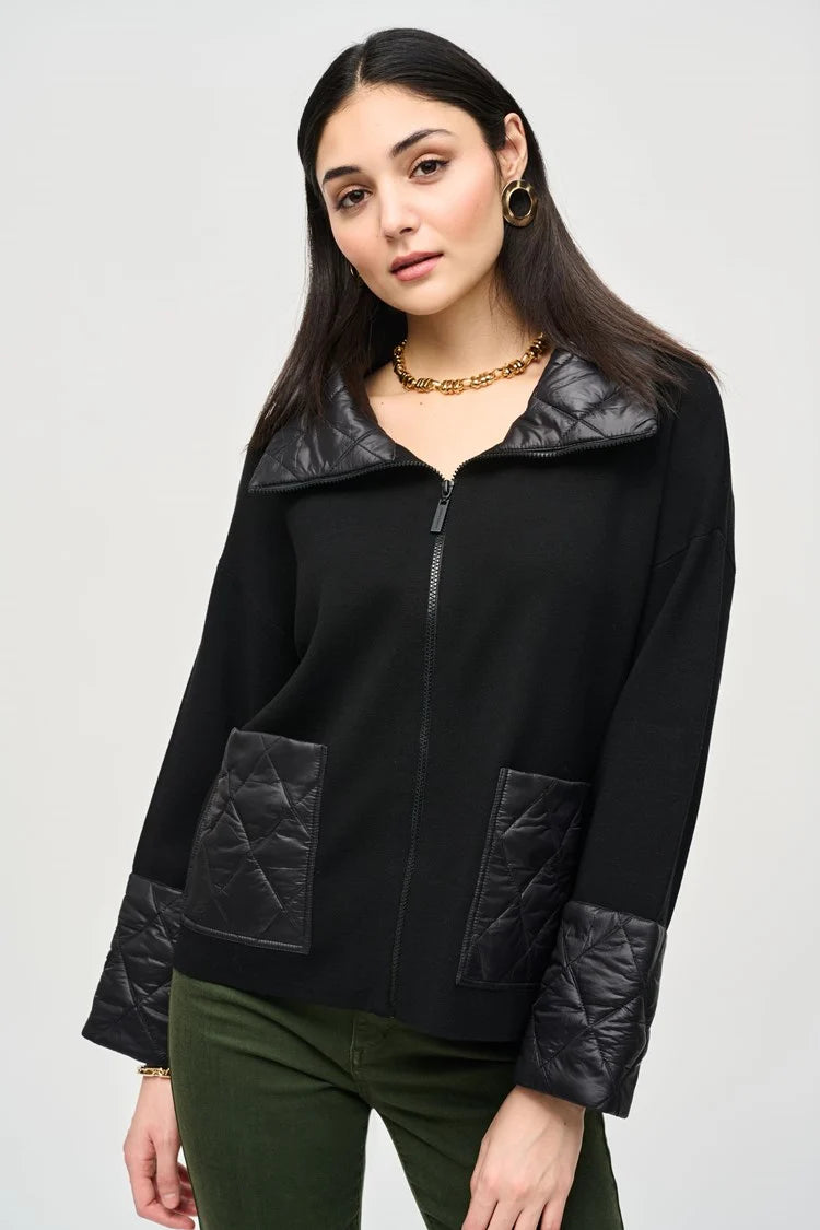 Sweater Knit Zipped Jacket - Black Bomber Jacket Anorak Windbreaker