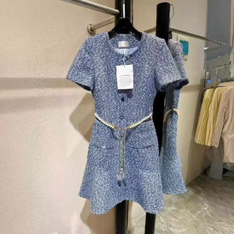 Thin tweed  mini dress Stylish Floral Print Mini Dress