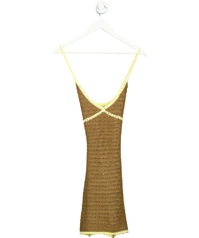 Tiger Mist Brown Dawn Crochet Mini Dress UK S Stylish Button-Down Mini Dress
