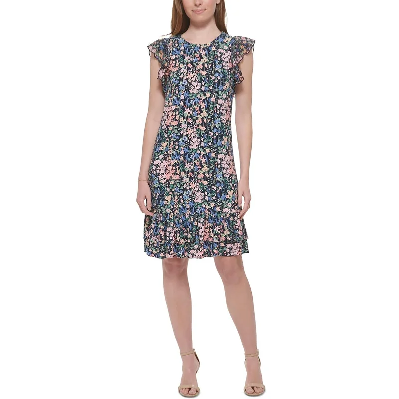 Tommy Hilfiger Womens Petites Floral Print  Mini Dress Chic Pleated Mini Dress