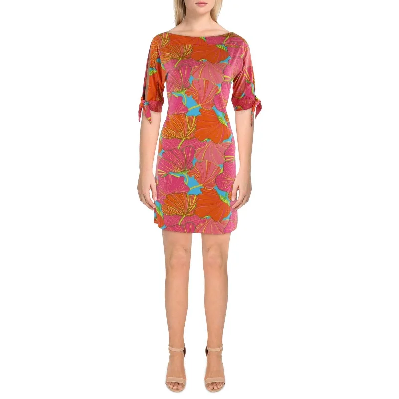 Trina Trina Turk Womens Boatneck Short Mini Dress Fashionable Boho-Chic Mini Dress