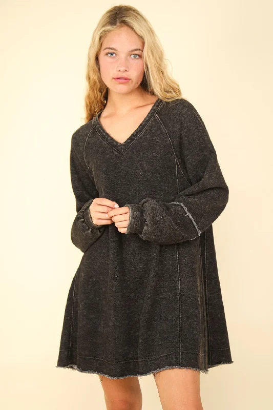 VERY J Mineral Washed Oversized A-Line Mini Dress Classic Shift Mini Dress