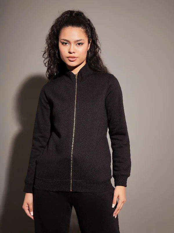 Women Black Fleece Zipper Jacket Satin Jacket Silk Jacket Chiffon Jacket