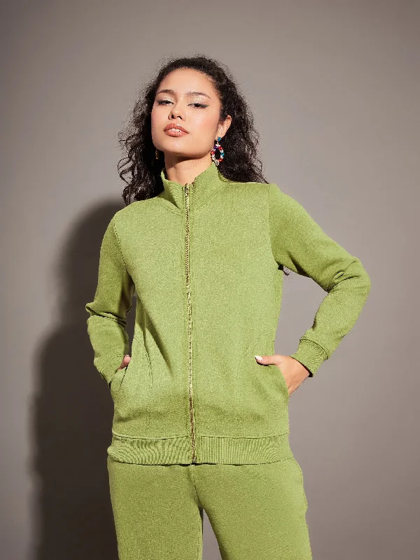 Women Olive Fleece Zipper Jacket Fleece Jacket Down Jacket Parka