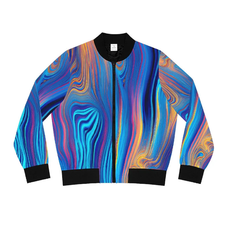 Women's Wavy Bomber Jacket Mesh Jacket Canvas Jacket Denim Jacket