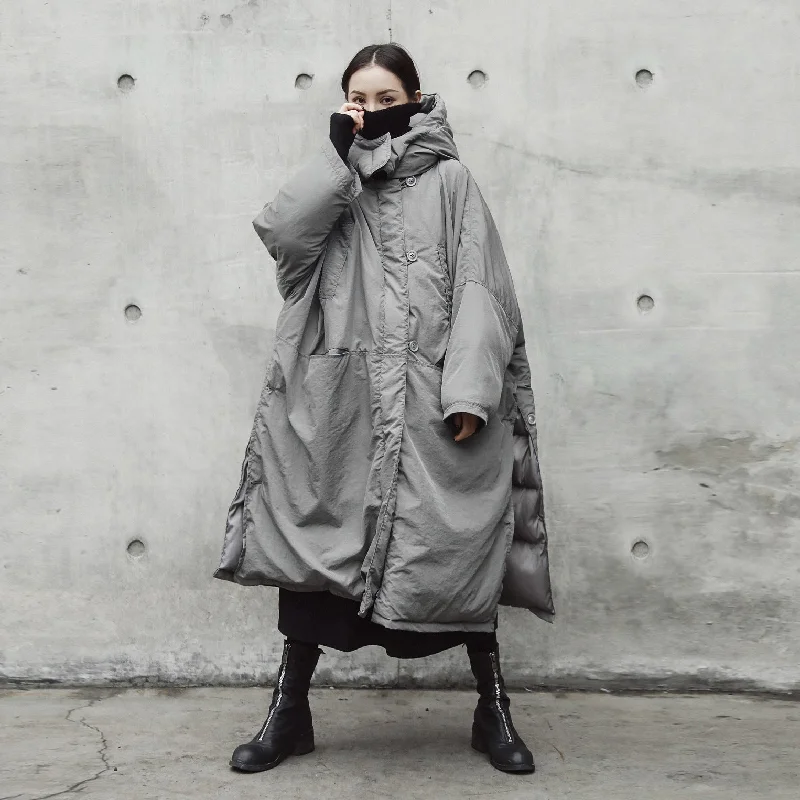 Down Jacket Women's Long Style Loose Hooded Coat Denim Fabric Leather Fabric Suede Fabric Down Jacket Women's Long Style Loose Hooded Coat Denim Fabric Leather Fabric Suede Fabric