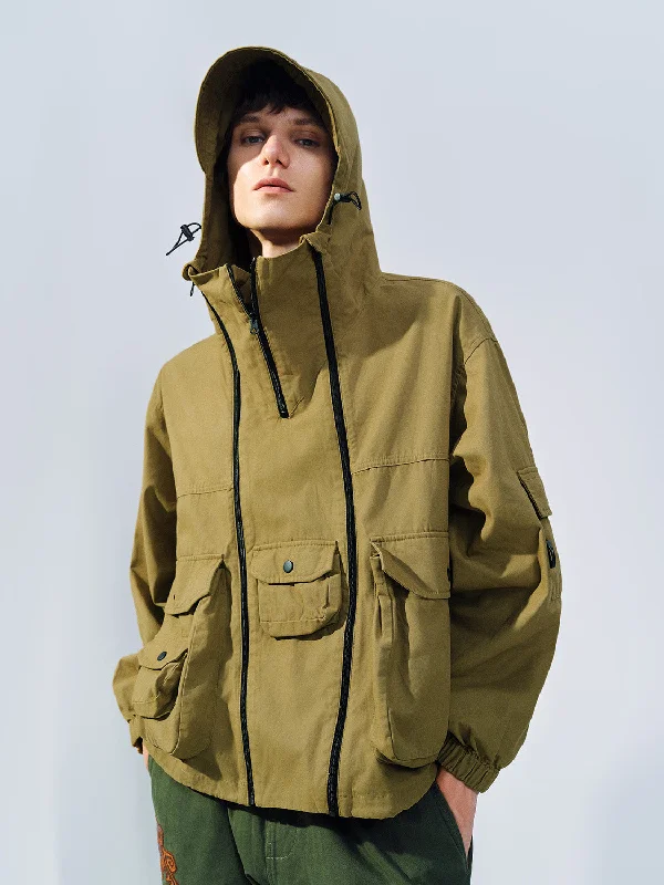 Zip Half Placket Hooded Jacket Embroidered Jacket Appliqued Jacket Beaded Jacket