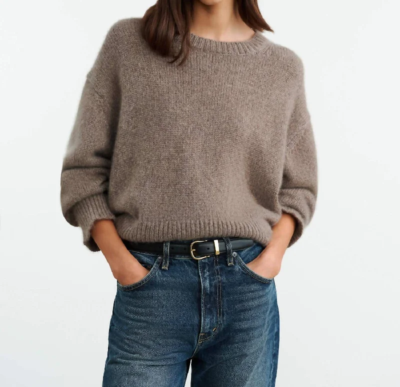 Anisa Sweater In Peat Melange Handmade Hand-knitted Hand-woven