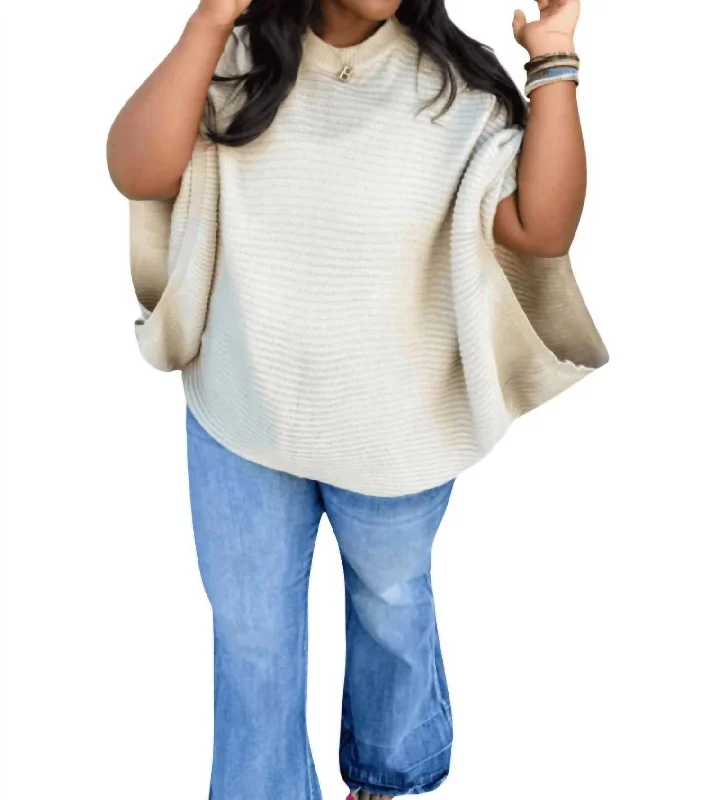Aura Pullover Poncho Sweater In Ivory Elasticated Padded Insulated