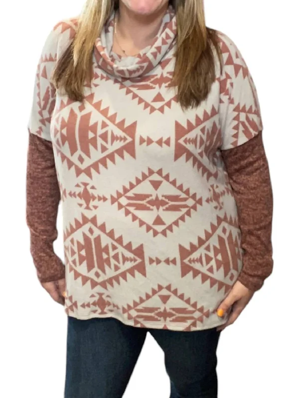 Aztec Cowlneck Sweater In Rust Beaded Sweater Sequined Faux Fur