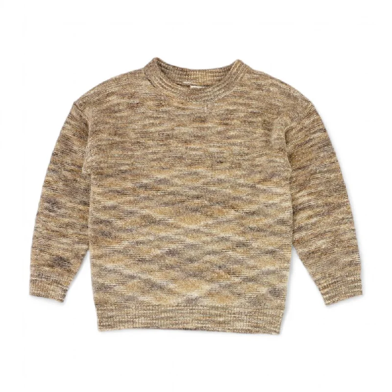 Brown Solid Crewneck Sweater Spandex Rayon Corduroy
