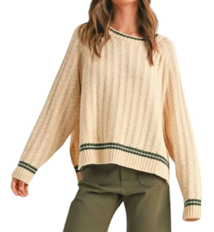 Cable Contrast Sweater In Green Transparent Opaque Sheer