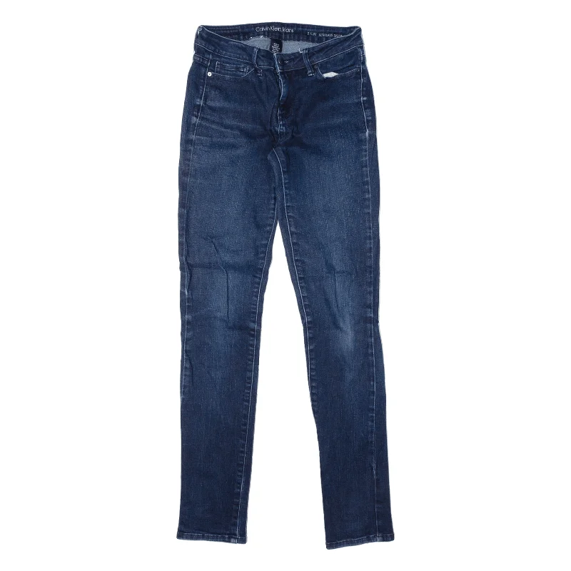 CALVIN KLEIN Jeans Blue Denim Slim Skinny Stone Wash Womens W26 L32 Fashionable Raw Hemmed Jeans CALVIN KLEIN Jeans Blue Denim Slim Skinny Stone Wash Womens W26 L32 Fashionable Raw Hemmed Jeans