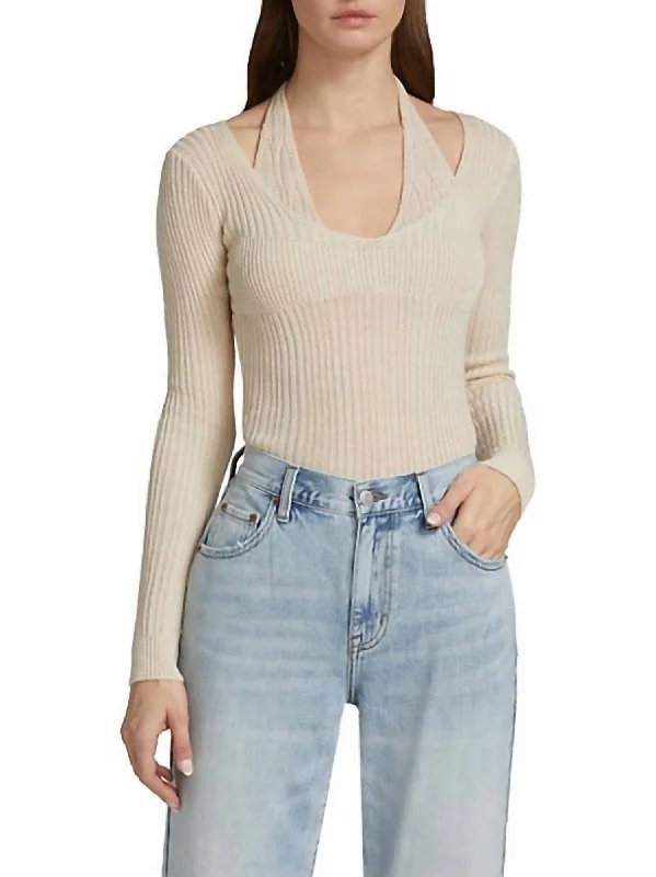Camden Halter Sweater In Sand Shell Striped Floral Plaid