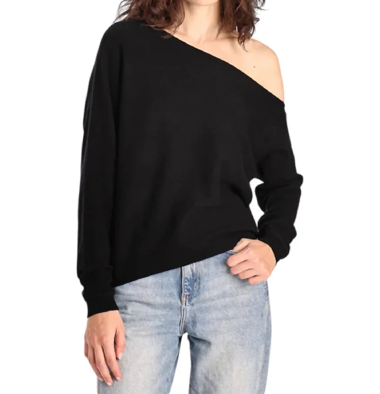 Cashmere Off The Shoulder Sweater In Black Turtle Neck Boat Neck Asymmetrical Neck