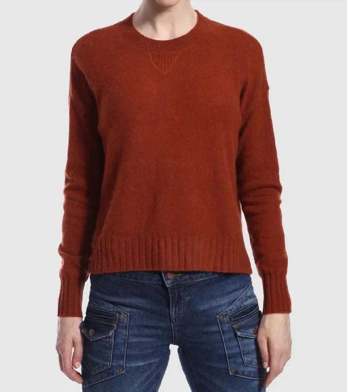 Cashmere Sport Crew Sweater In Spice Elegant Classic Vintage