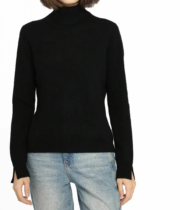 Cashmere Turtleneck Sweater In Black Onyx Hooded Caped Shawl Collar