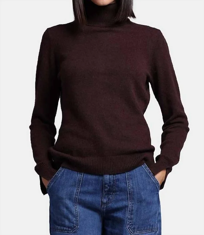 Cashmere Turtleneck Sweater In Chocolate Cotton Fabric Linen Fabric Terry Fabric