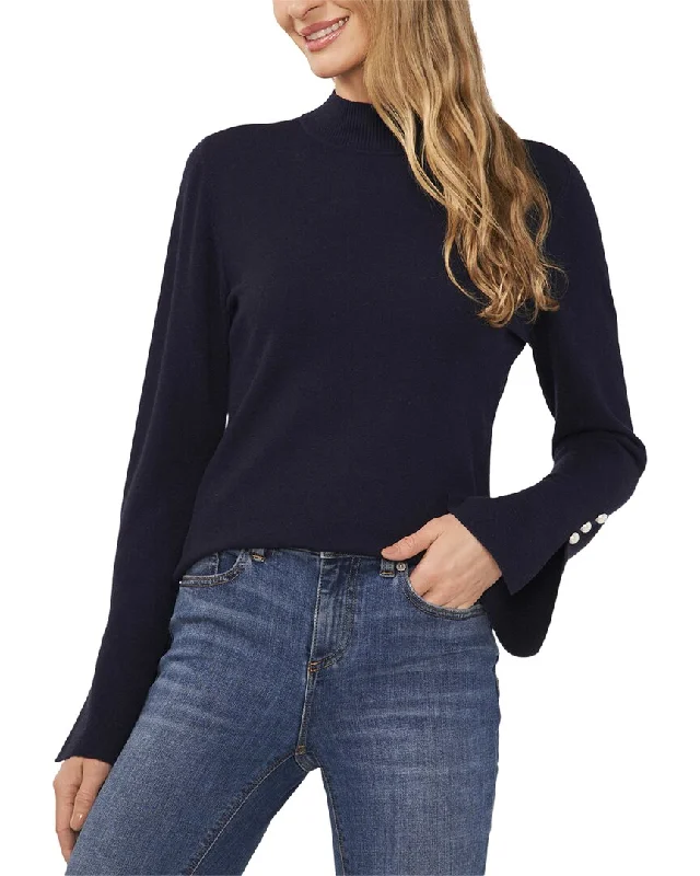 Cece Pearl Split Cuff Mock Neck Sweater Toggled Drawstring Belted