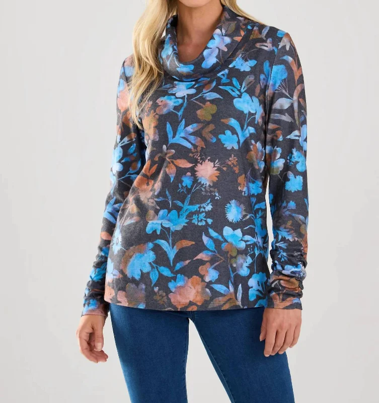 Cowl Neck Sweater Top In Magnolia Print Solid Color Striped Floral Print