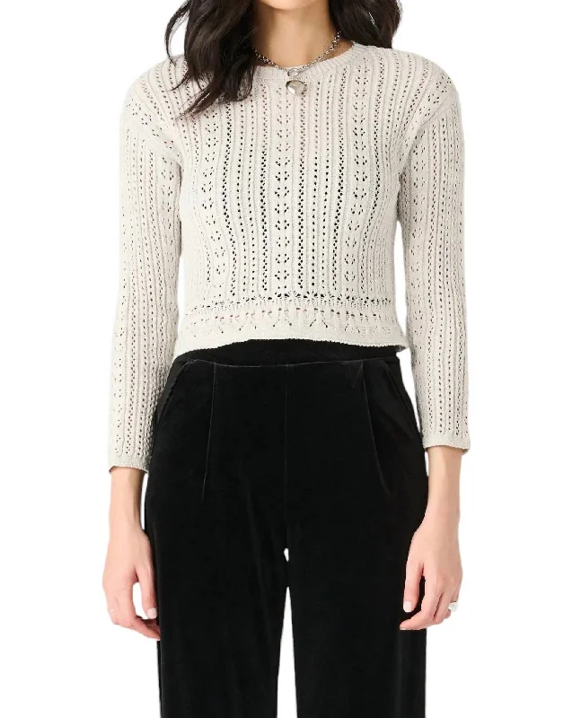 Crocheted Shimmer Sweater In Silver Ribbed Striped Patterned