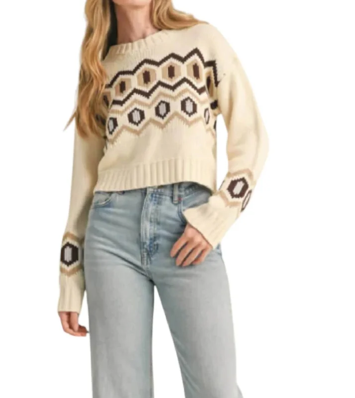 Cropped Geometric Knit Sweater In Cream Sweater Knitwear Pullover