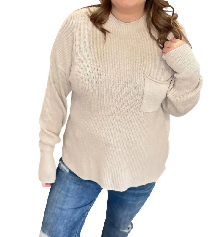 Essential Mock Neck Sweater In Beige Graphic Sweater Embroidered Appliqued