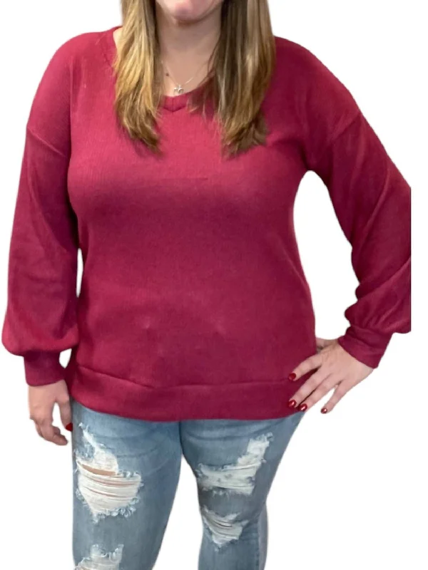 Fleece Ribbed Sweater In Wine Satin Fabric Silk Fabric Chiffon Fabric